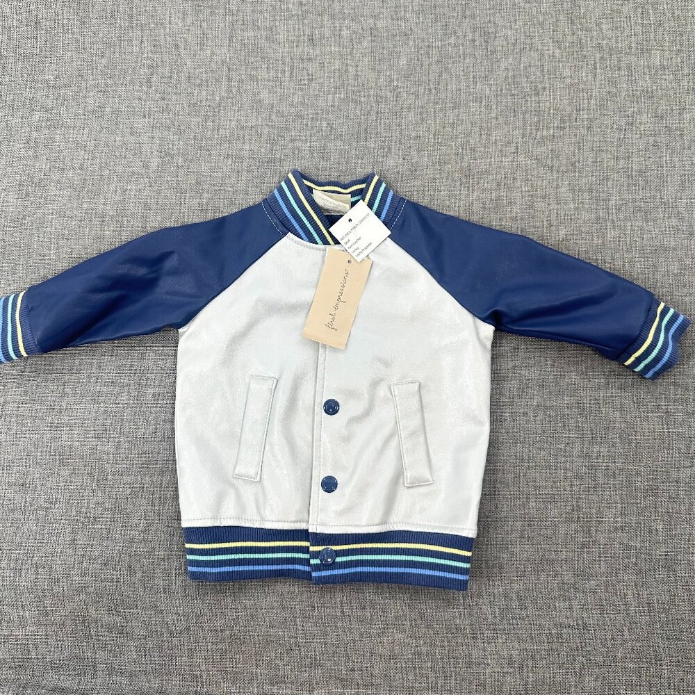 NEW! Baby Boy First Impressions Jacket Metallic Silver & Blue Snaps 0--3 months